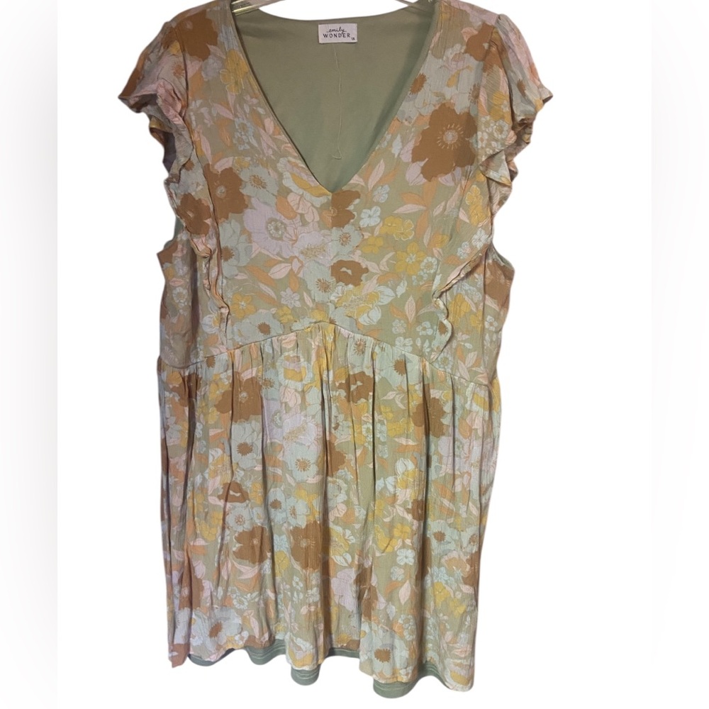Anthropologie Emily wonder plus size Floral V-Neck tunic blouse 1x